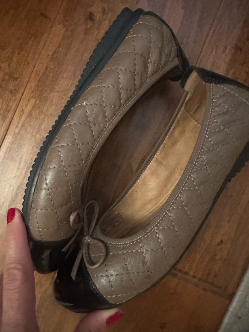 Josef Seibel Taupe Flats with Black Patent Toe Caps